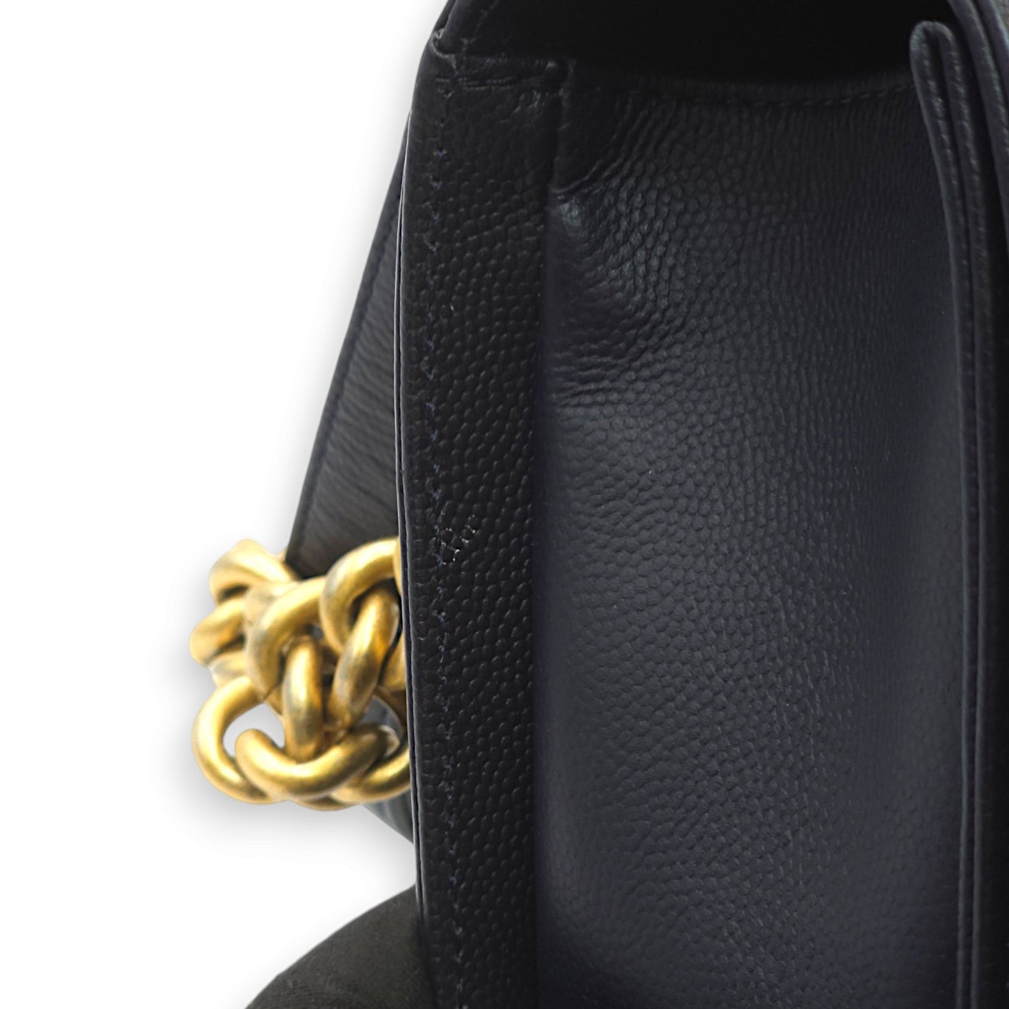 Boy Medium Navy Blue Crossbody Bag in Caviar Leather, Gold hardware