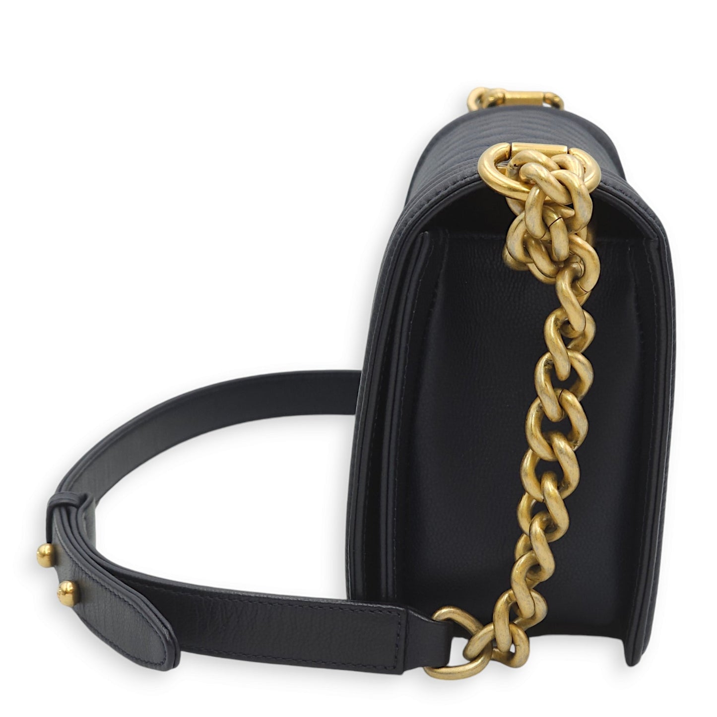 Boy Medium Navy Blue Crossbody Bag in Caviar Leather, Gold hardware