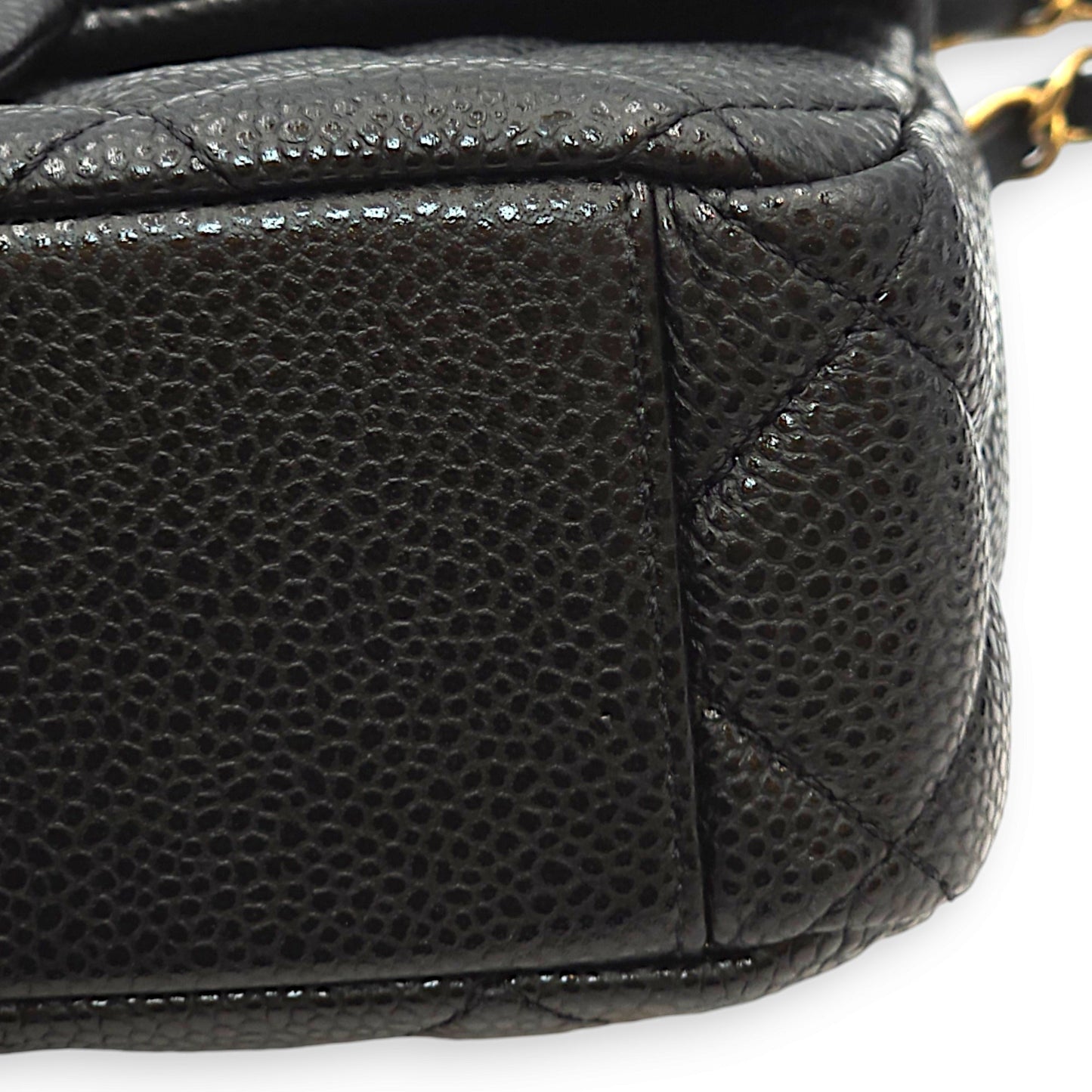 Quilted Seasonal Flap Mini Black Crossbody Bag in Caviar Leather, Gold hardware