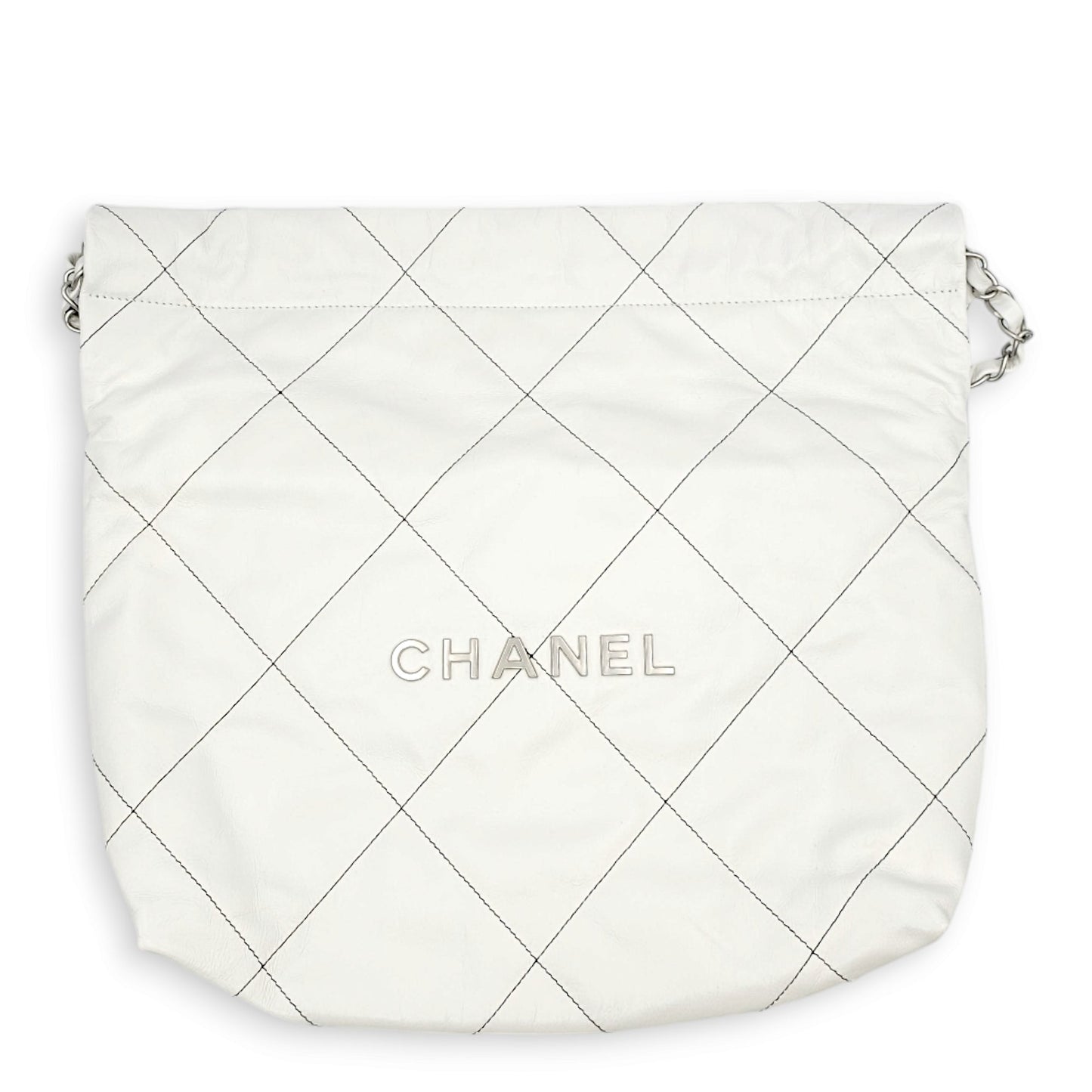 22 Small White Tote Bag in Calfskin, Brushed Palladium hardware