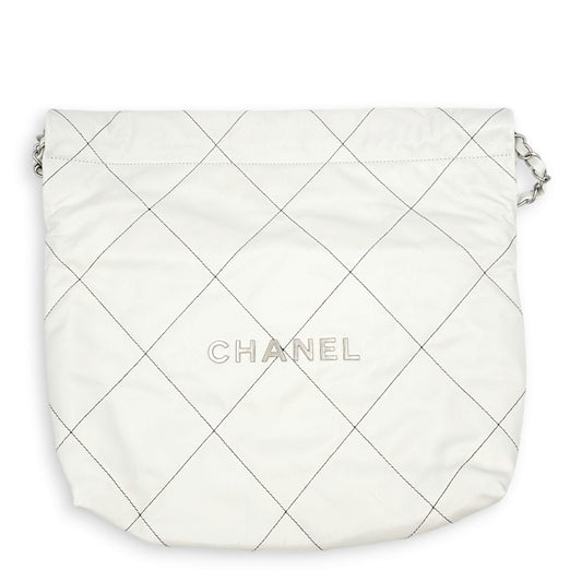 22 Small White Tote Bag in Calfskin, Brushed Palladium hardware