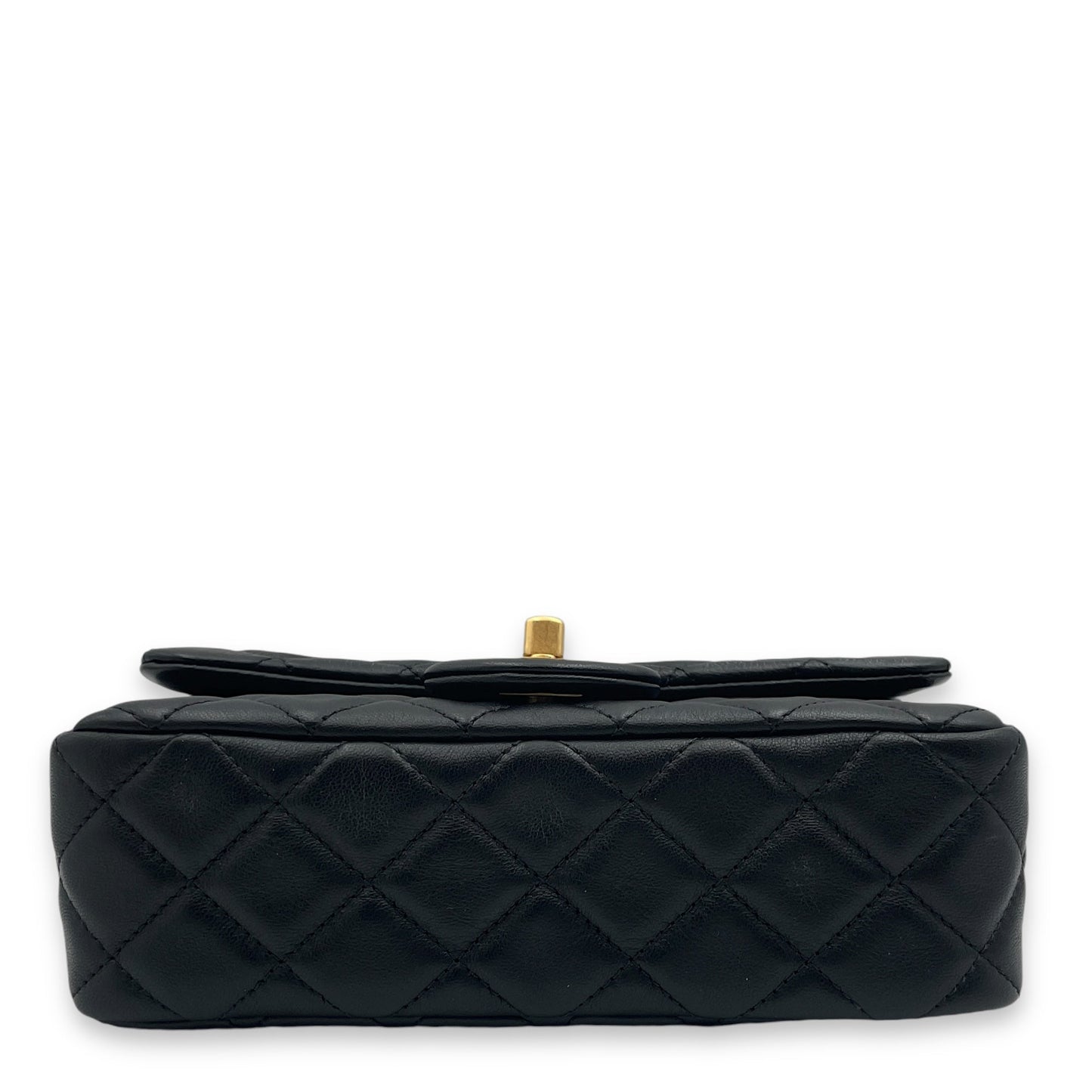 Pearl Crush Mini Rectangle Mini Black Crossbody Bag in Lambskin, Gold hardware