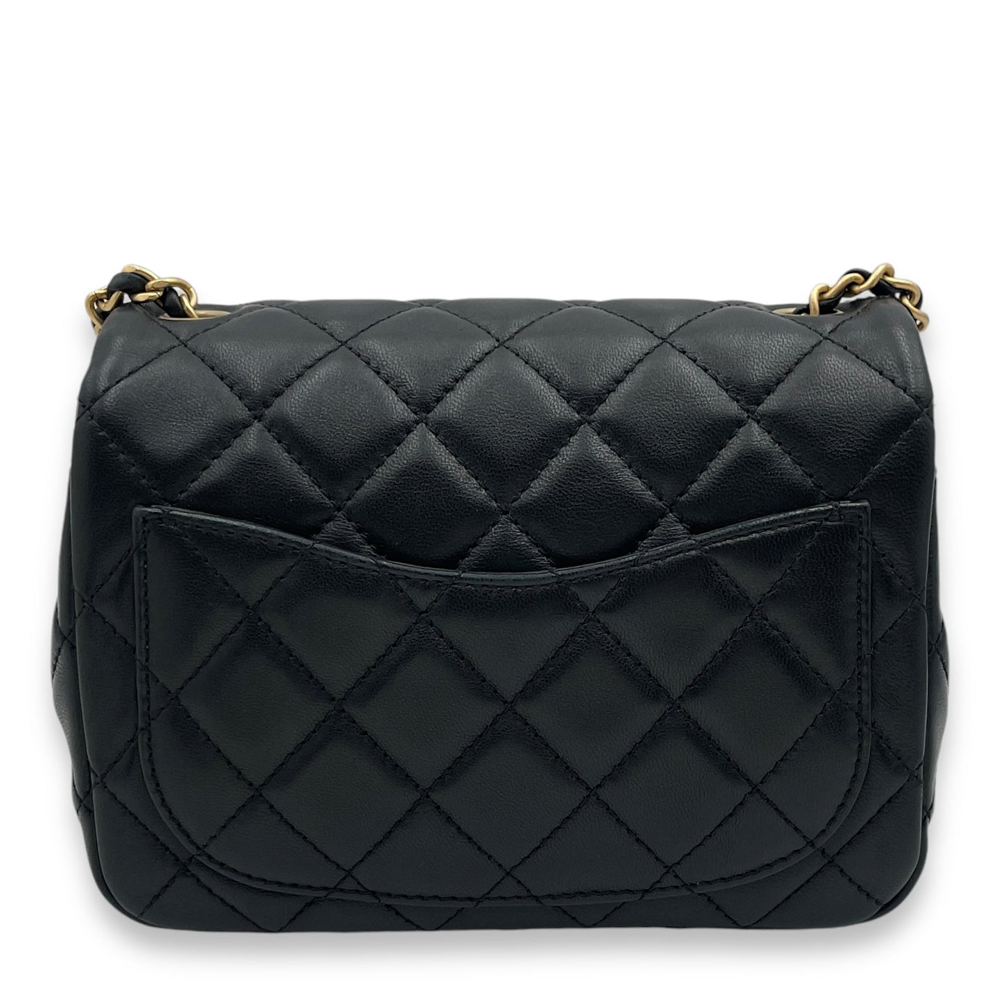 Pearl Crush Mini Square Mini Black Crossbody Bag in Lambskin, Gold hardware