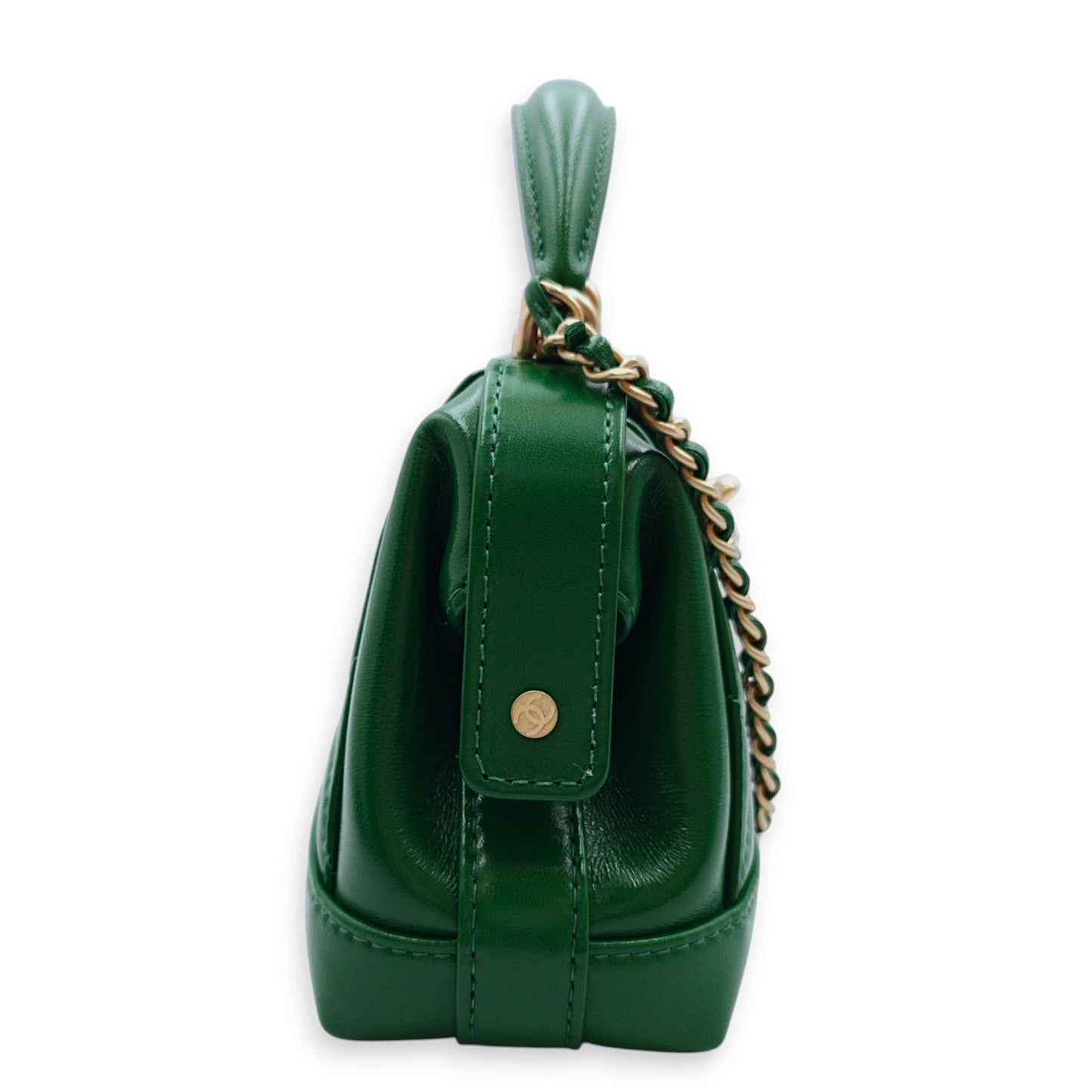 Mini Bag with Top Handle 18x12x7cm Emerald Green Crossbody Bag in Shiny Lambskin, Gold hardware