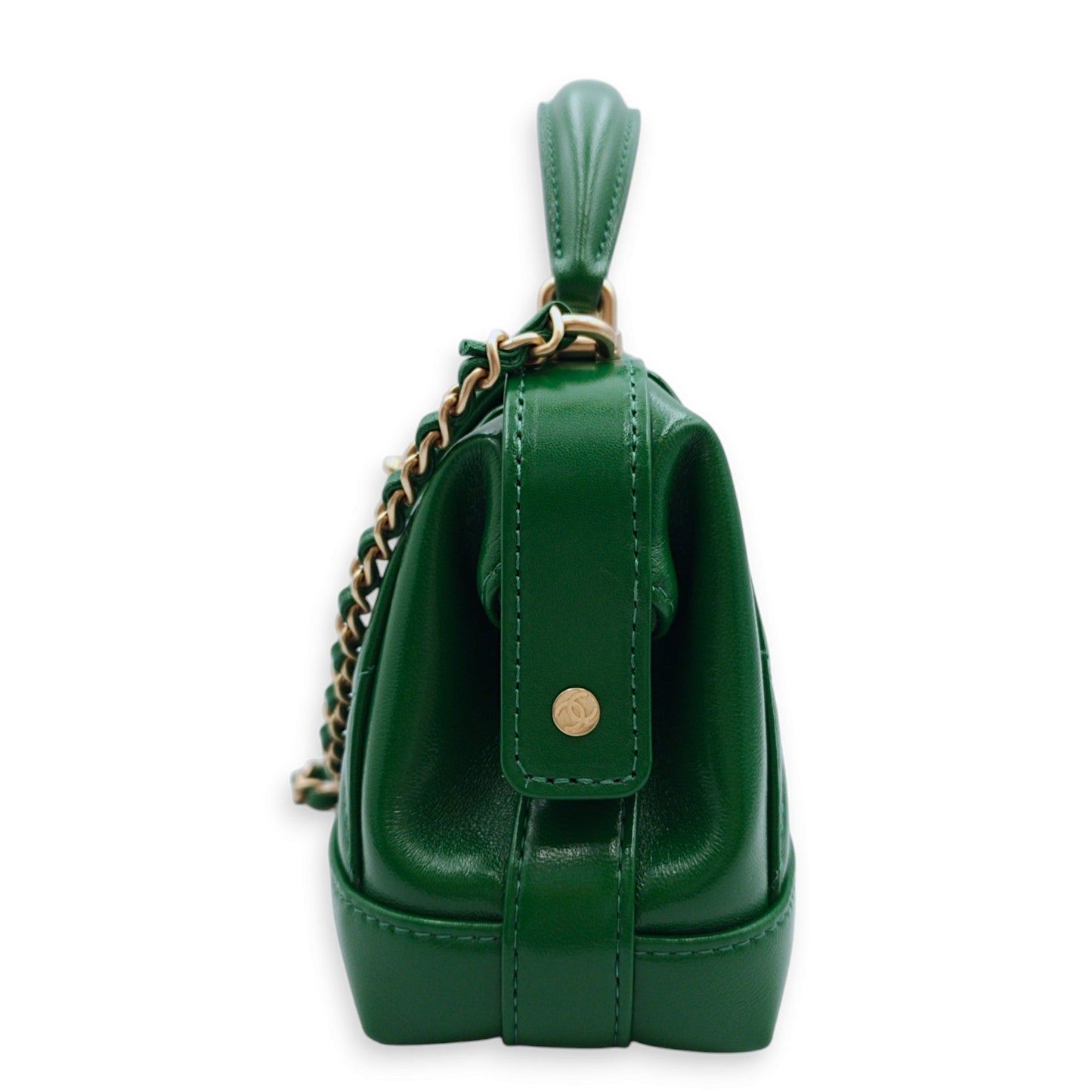 Mini Bag with Top Handle 18x12x7cm Emerald Green Crossbody Bag in Shiny Lambskin, Gold hardware