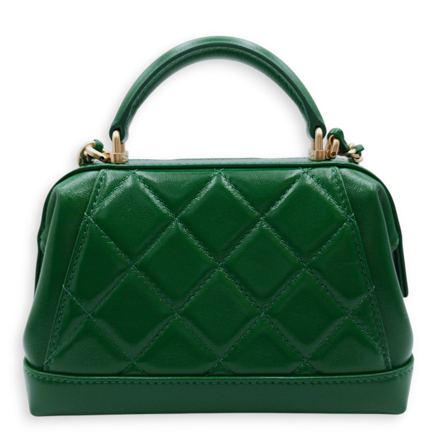 Mini Bag with Top Handle 18x12x7cm Emerald Green Crossbody Bag in Shiny Lambskin, Gold hardware