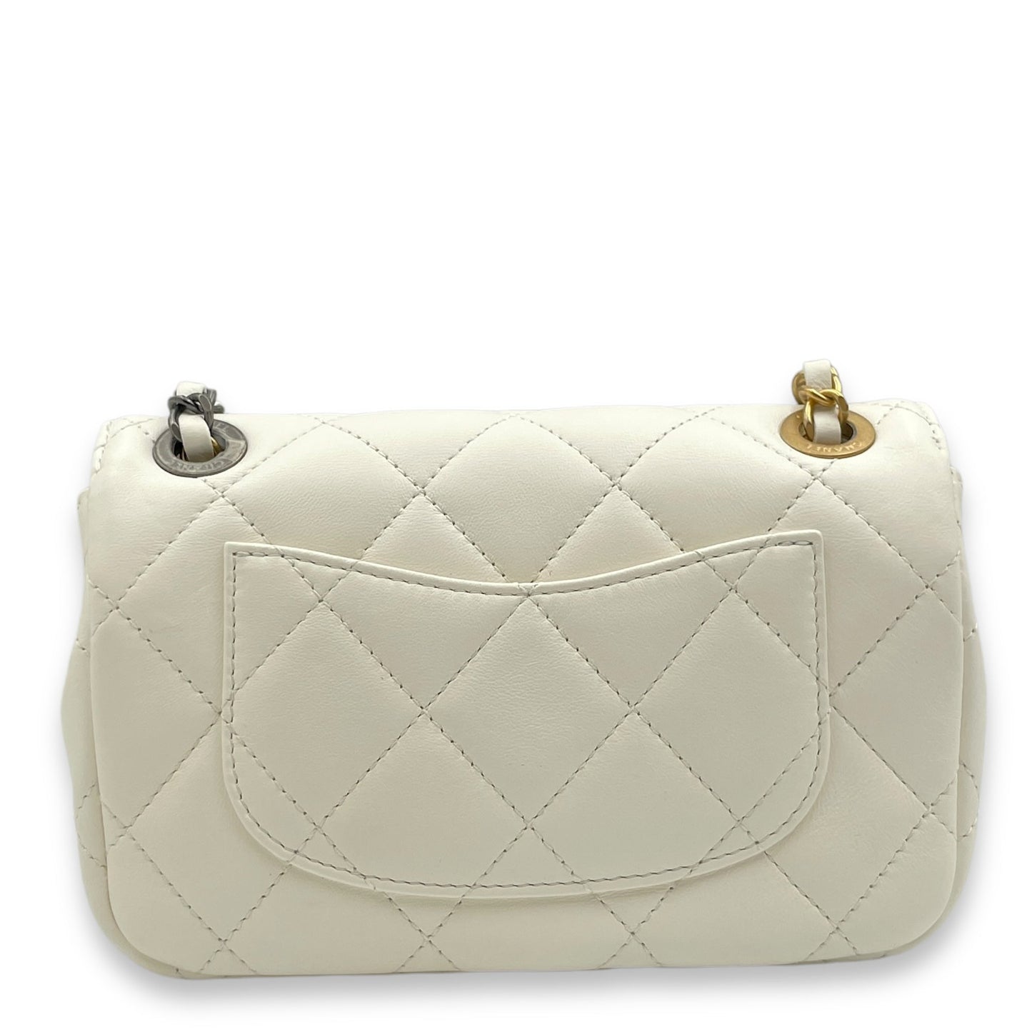 Quilted Coco Clip Mini White Crossbody Bag in Lambskin, Gold hardware