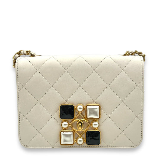 Seasonal Flap Off-white Crossbody Bag in Calfskin, Gold hardware