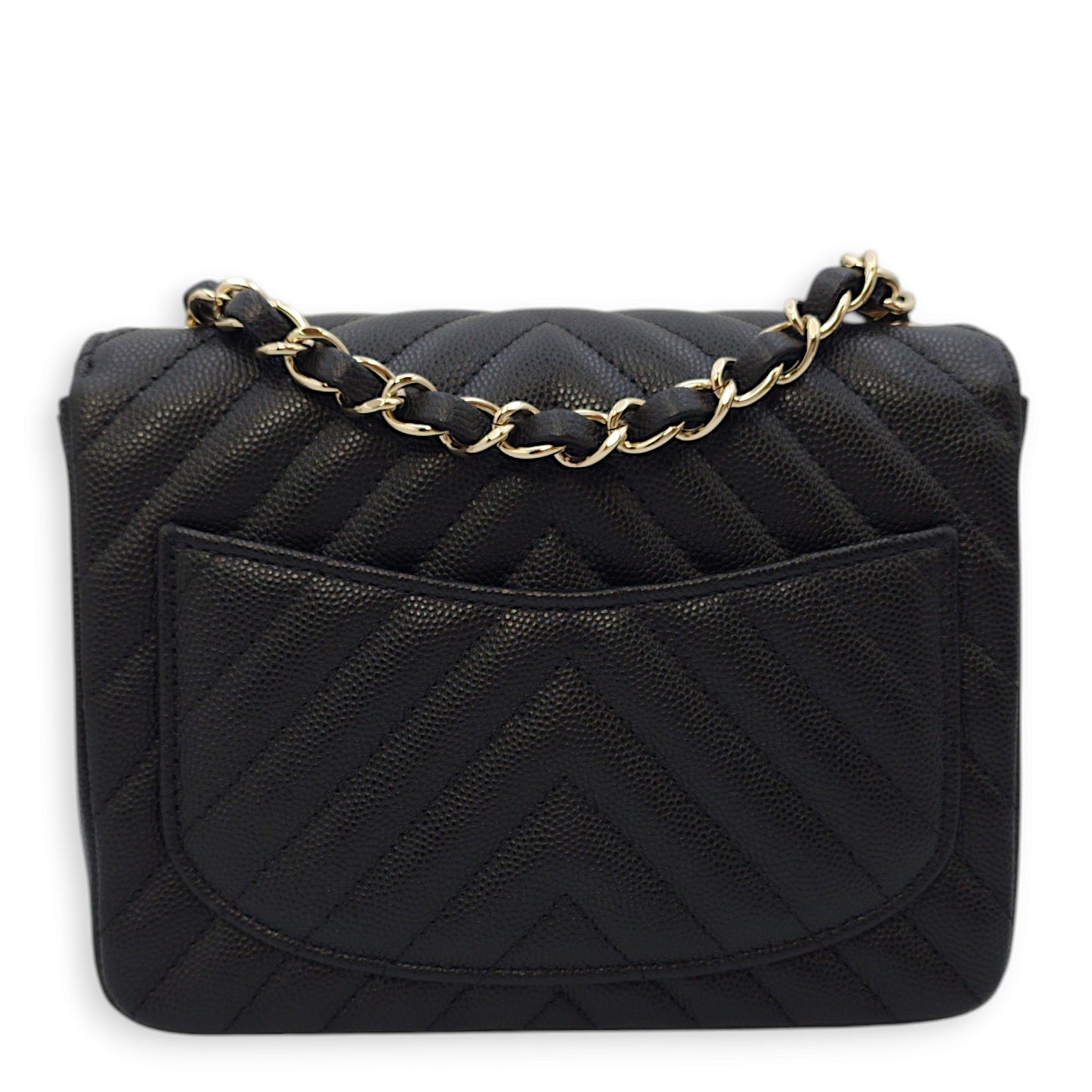 Chevron Square Mini Black Crossbody Bag in Caviar Leather, Gold hardware