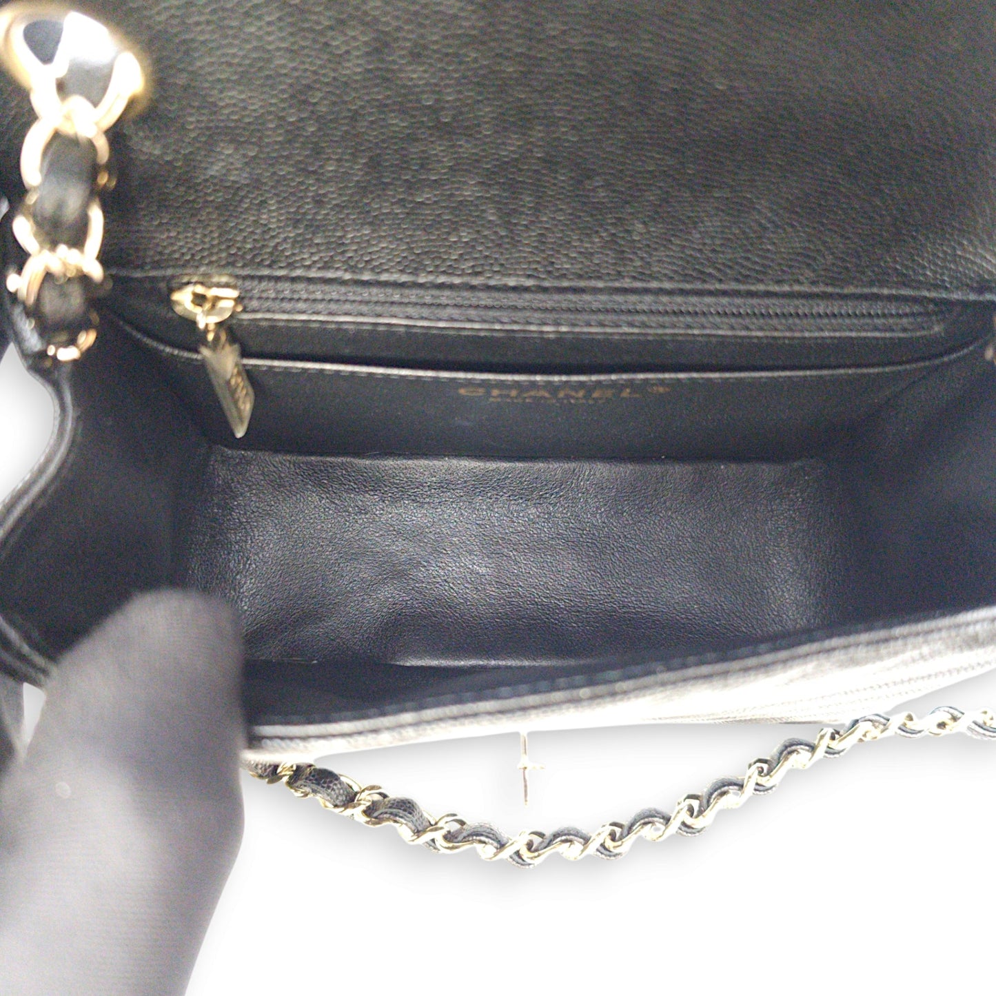 Chevron Square Mini Black Crossbody Bag in Caviar Leather, Gold hardware