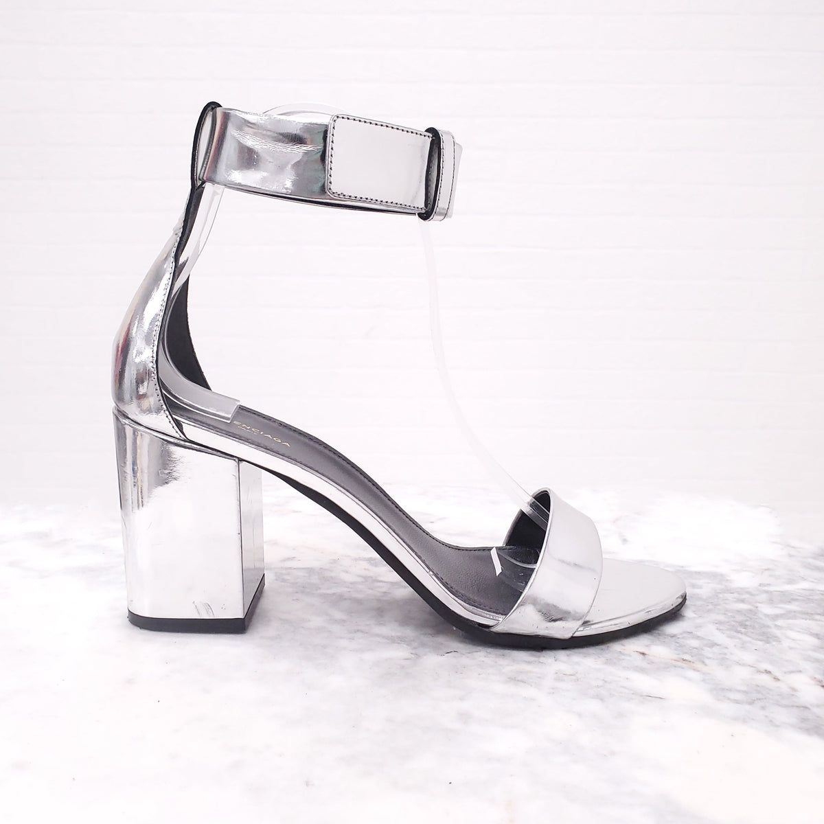 BALENCIAGA SILVER METALLIC SANDALS - SIZE 38.5