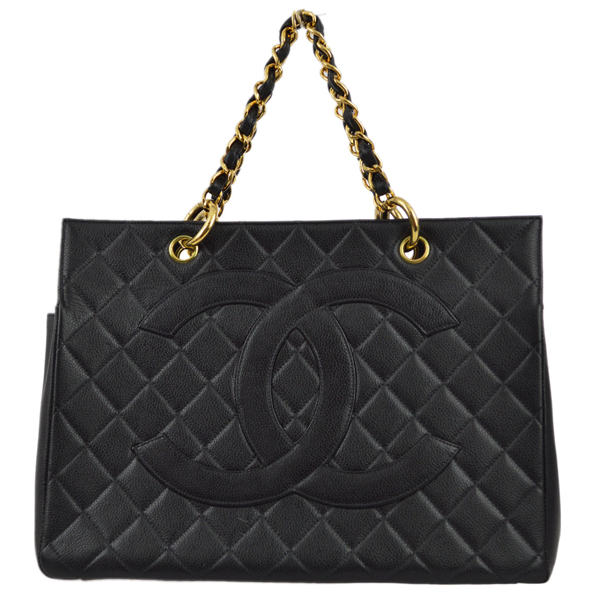 Chanel 1996-1997 Black Caviar Tote Chain Handbag