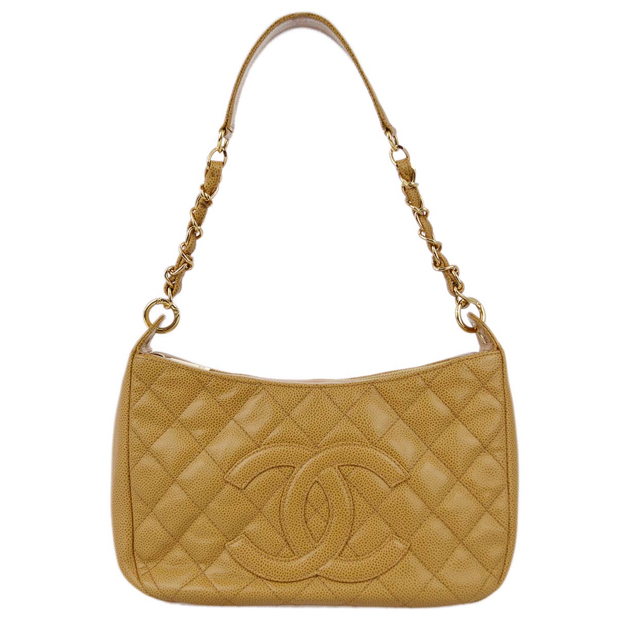 Chanel 2003-2004 Beige Caviar Skin Hobo Handbag