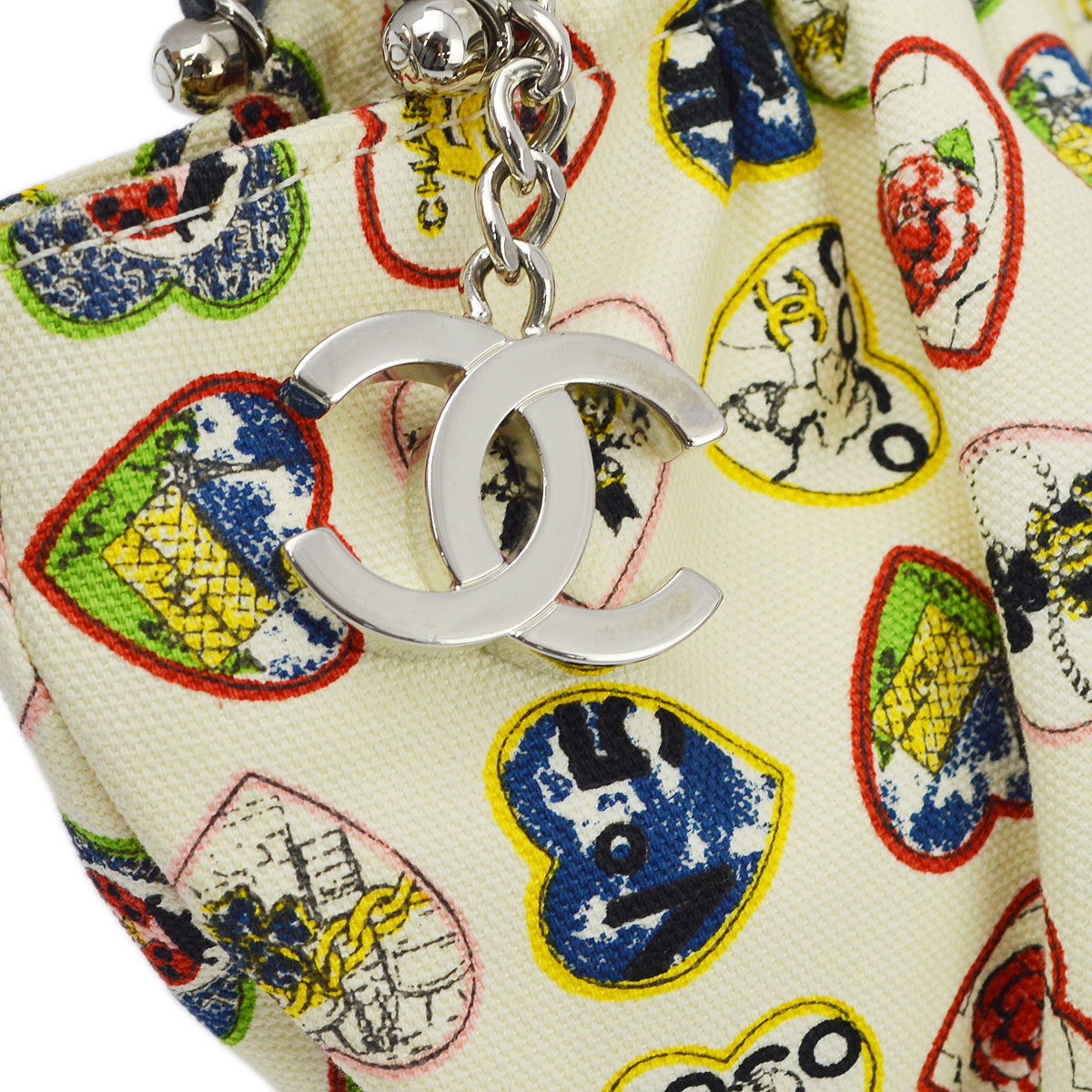 Chanel White Canvas Valentine Chain Handbag