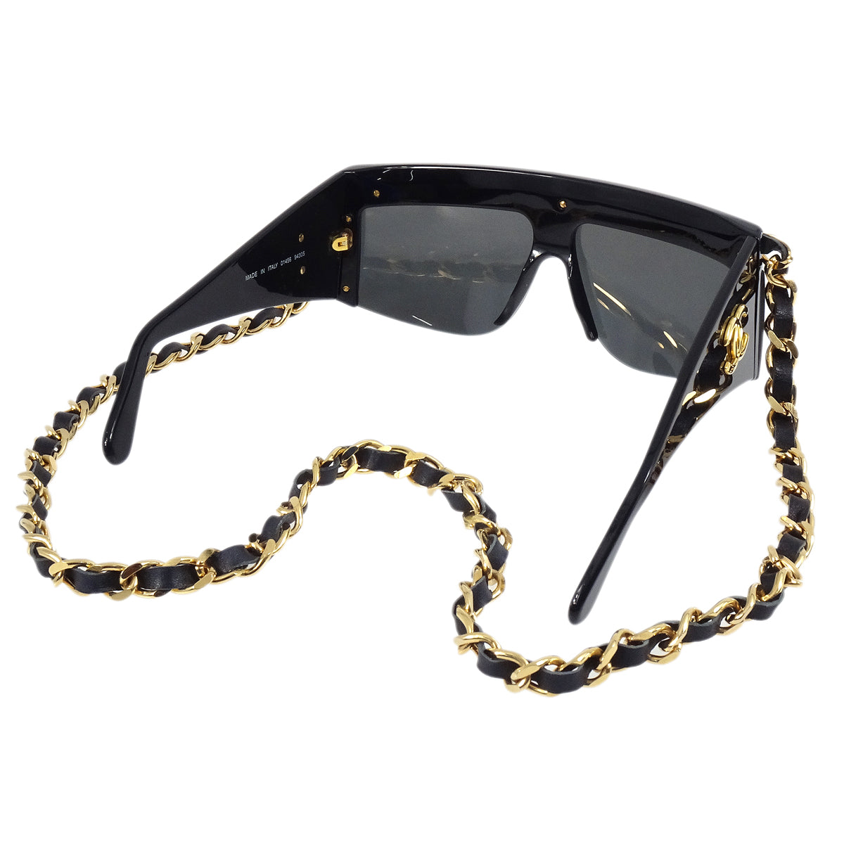 Chanel Chain Sunglasses Eyewear Black Small Good
