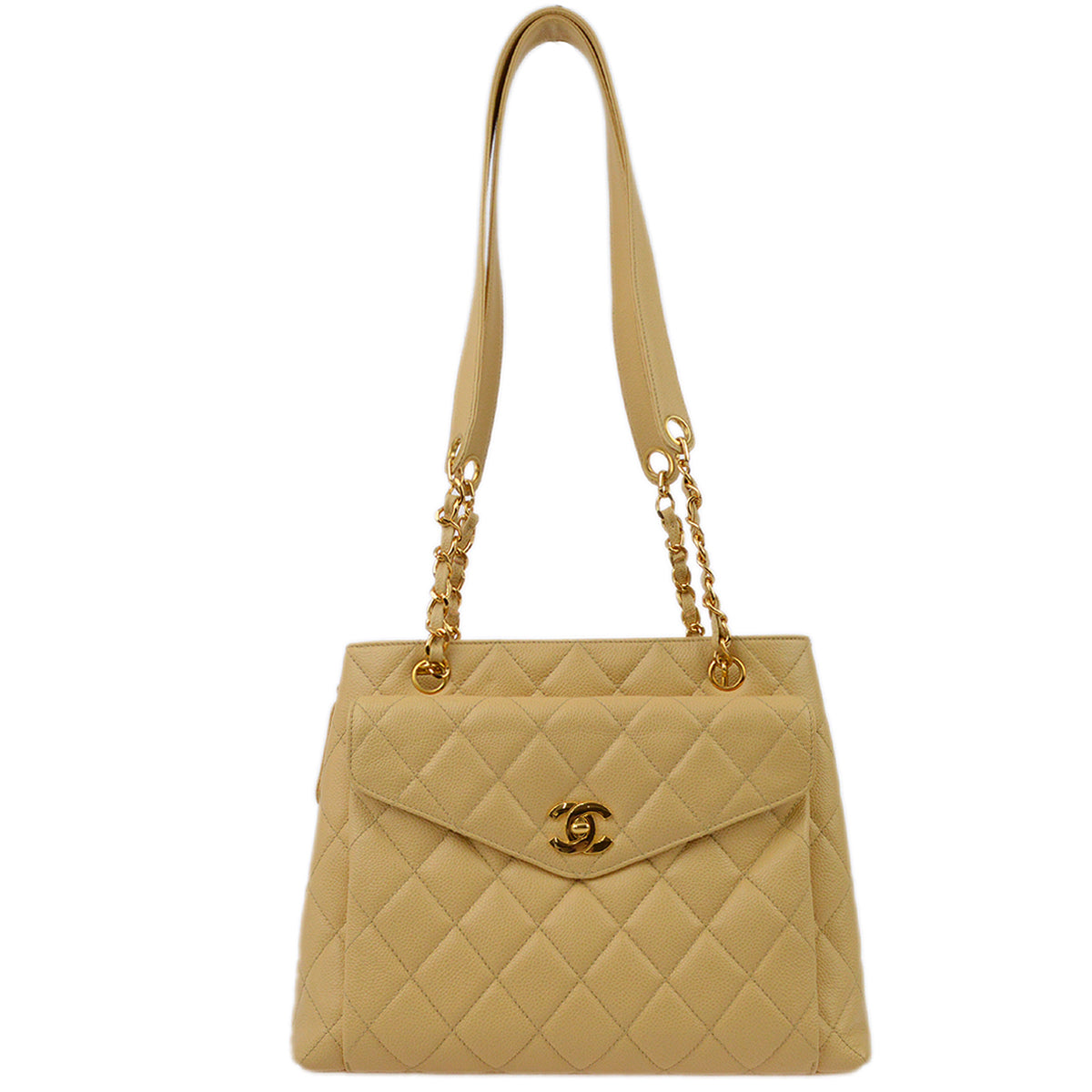 Chanel Beige Caviar Chain Shoulder Tote Bag