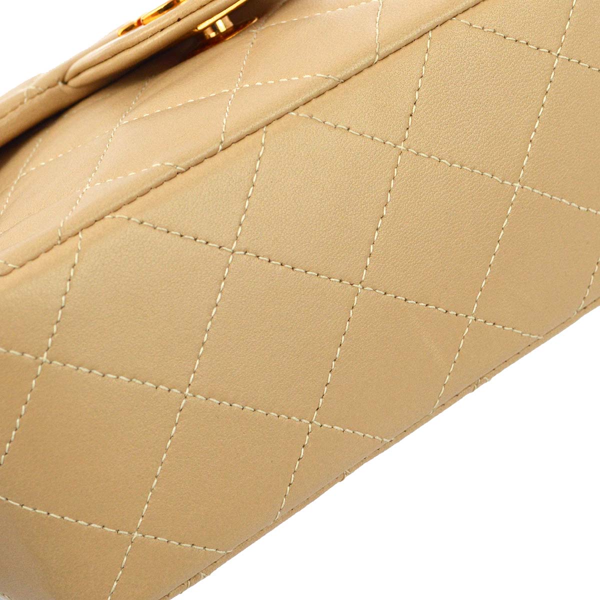 Chanel * Beige Lambskin Mini Classic Square Flap Shoulder Bag 17