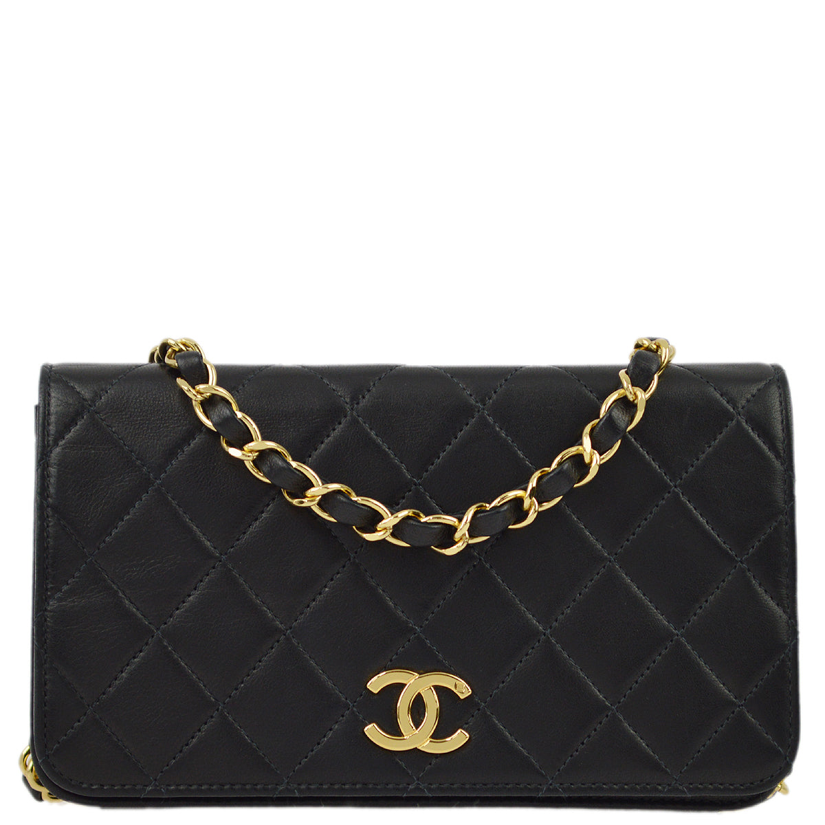 Chanel 2000-2001 Black Lambskin Pushlock Mini Full Flap Shoulder Bag