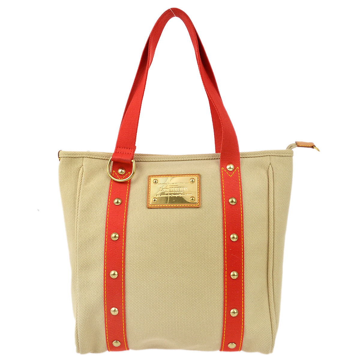 Louis Vuitton 2005 Beige Red Antigua Cabas MM Tote Bag M40035