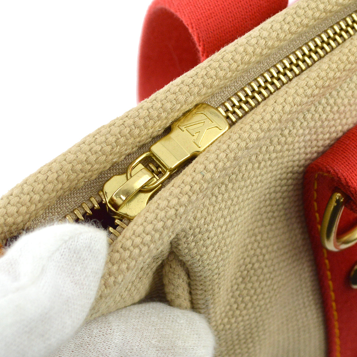 Louis Vuitton 2005 Beige Red Antigua Cabas MM Tote Bag M40035