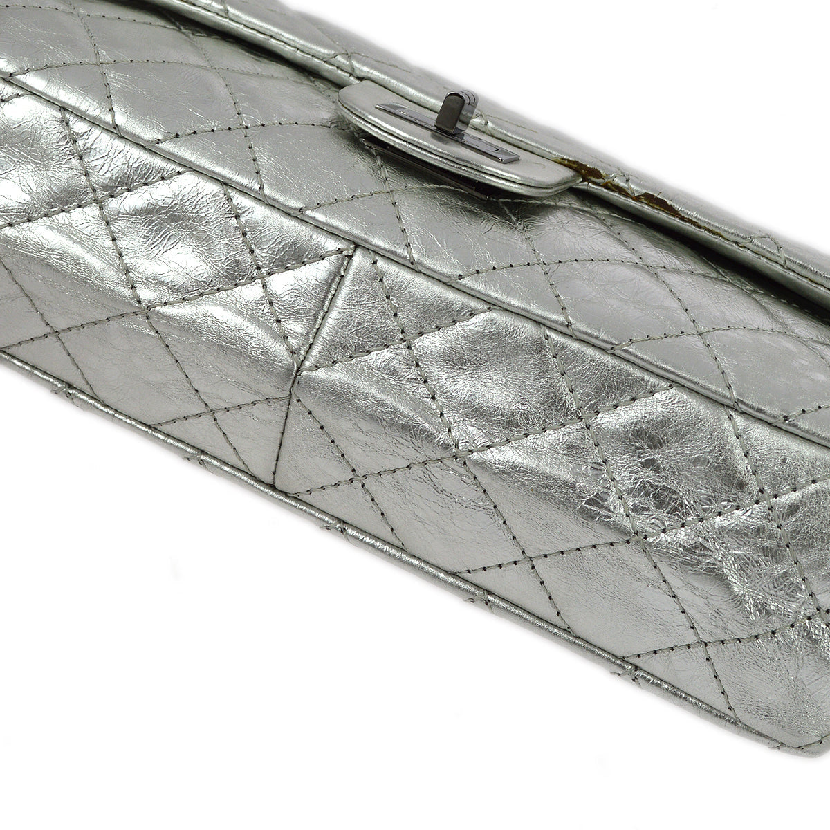 Chanel Silver Lambskin 2.55 Classic Double Flap Shoulder Bag