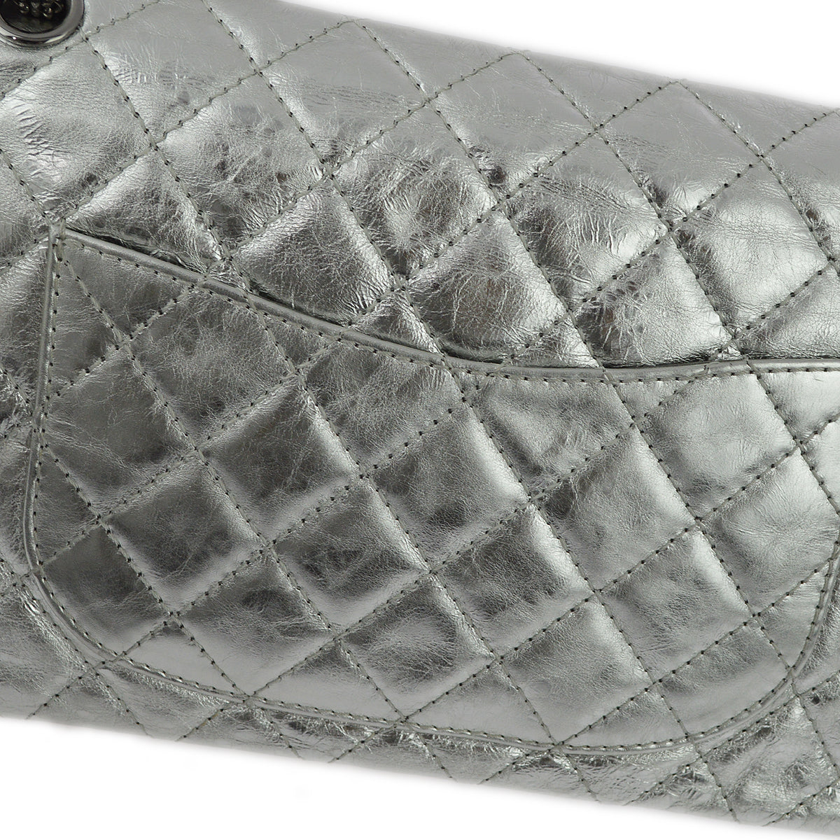 Chanel Silver Lambskin 2.55 Classic Double Flap Shoulder Bag