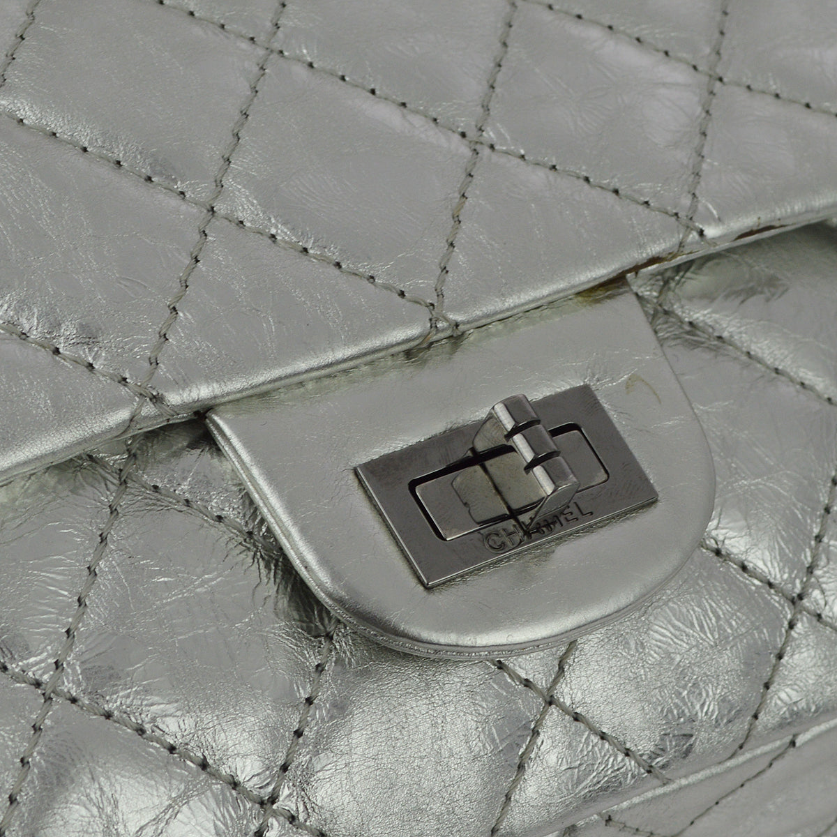 Chanel Silver Lambskin 2.55 Classic Double Flap Shoulder Bag