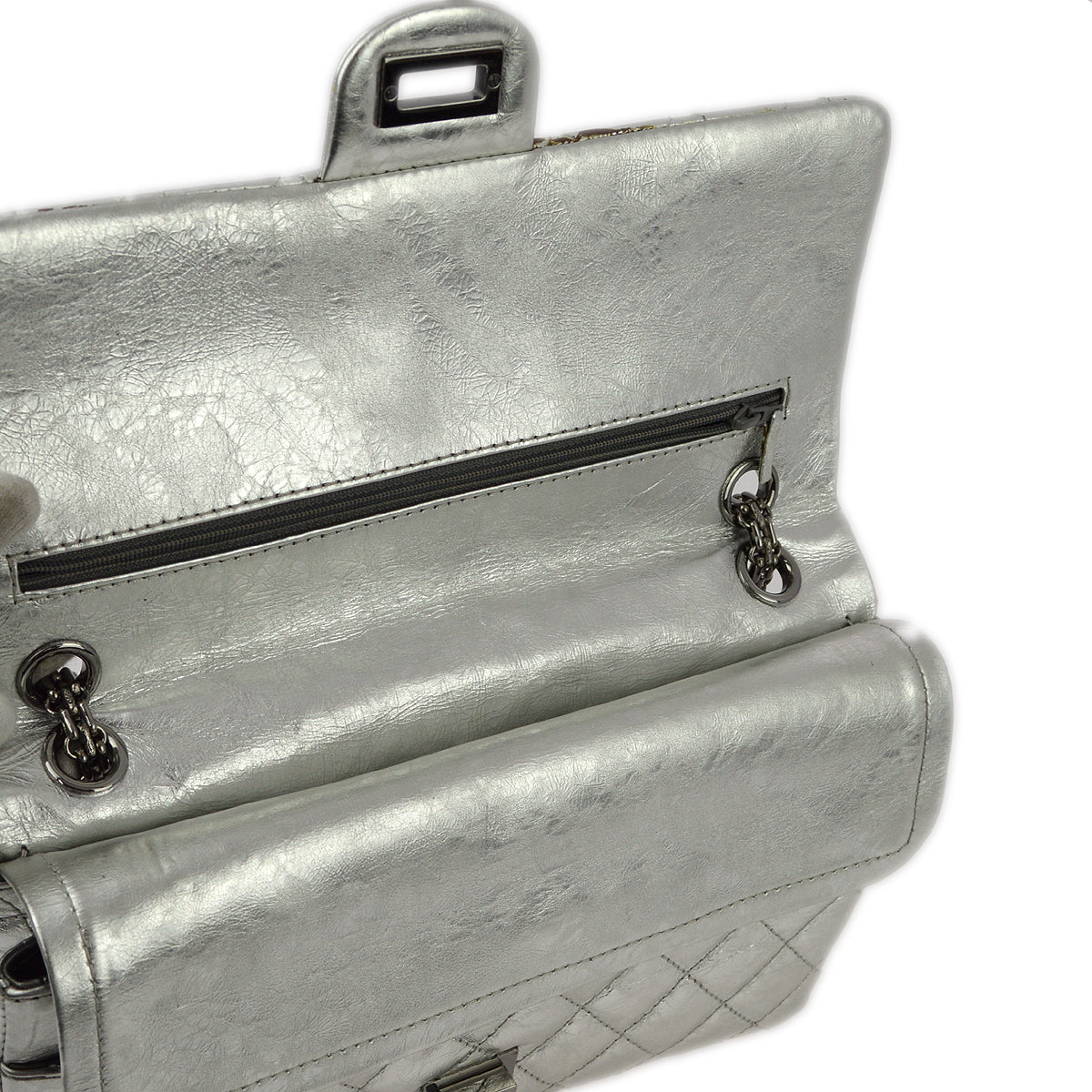 Chanel Silver Lambskin 2.55 Classic Double Flap Shoulder Bag
