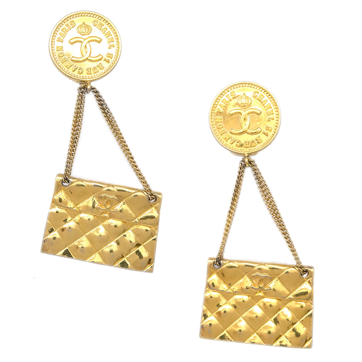 Chanel Gold Bag Dangle Earrings Clip-On