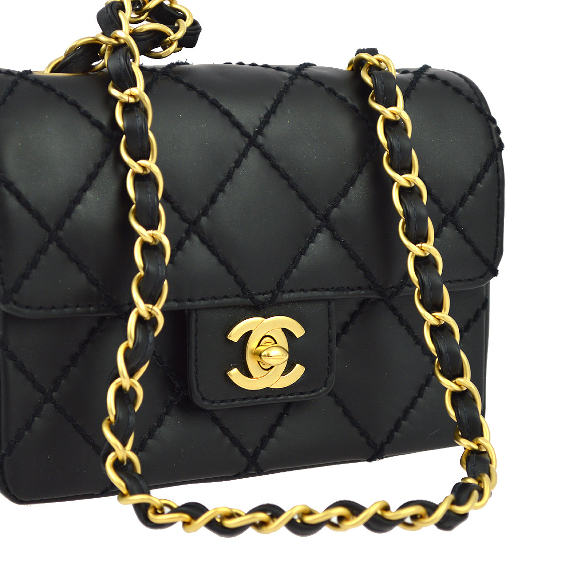 Chanel 2003-2004 Calfskin Mini Wild Stitch Straight Flap Bag