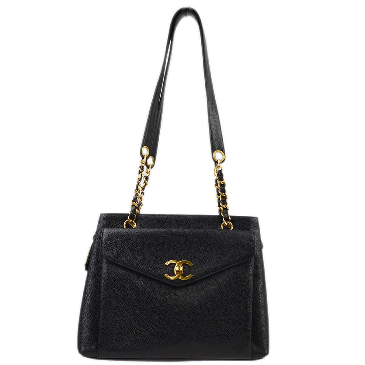 Chanel Black Caviar Chain Shoulder Tote Bag