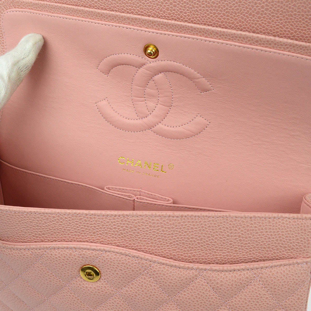 Chanel Pink Caviar Medium Classic Double Flap Shoulder Bag