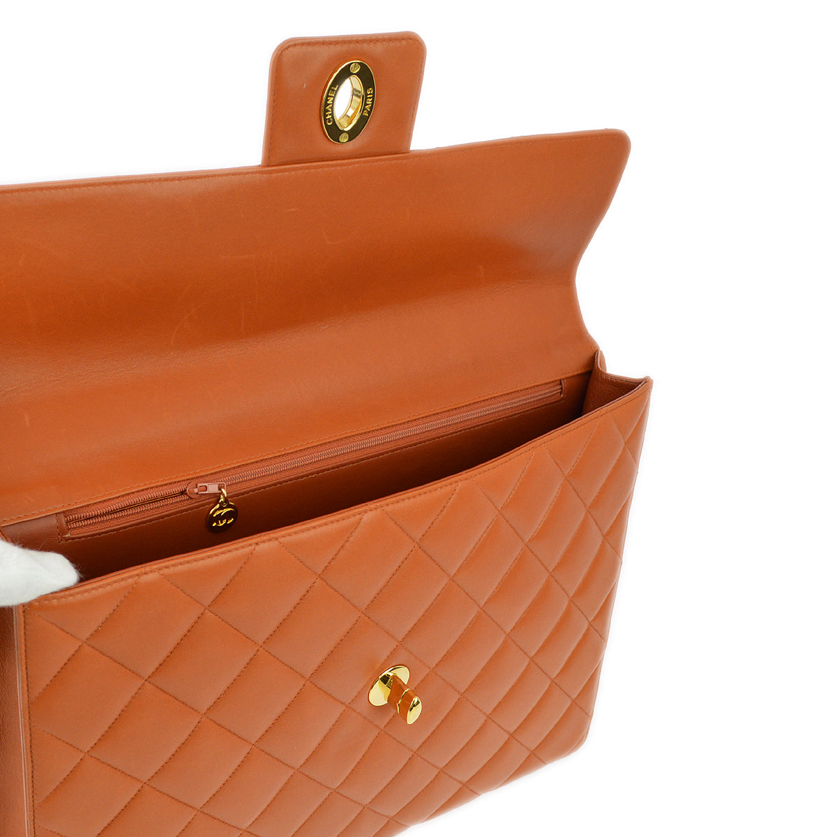 Chanel Orange Lambskin Briefcase Business Handbag