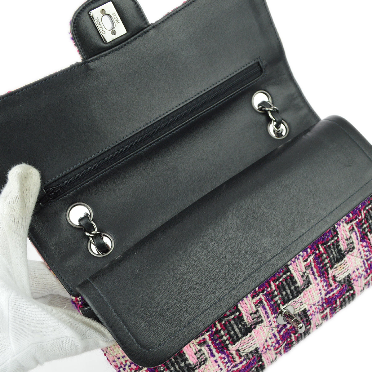 Chanel Pink Tweed Medium Classic Double Flap Shoulder Bag