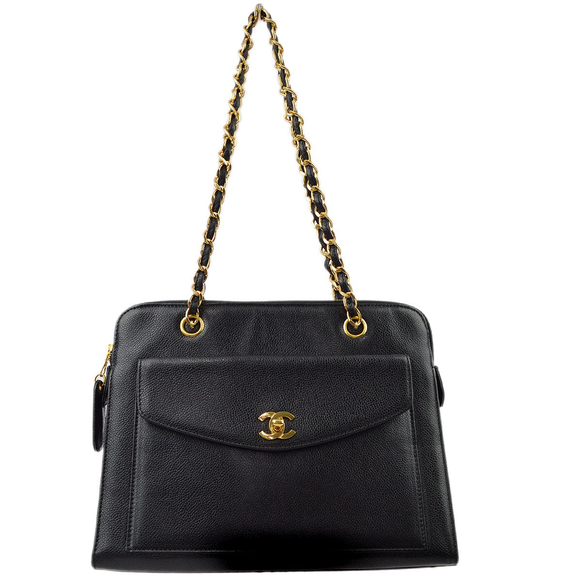Chanel Black Caviar Chain Shoulder Tote Bag
