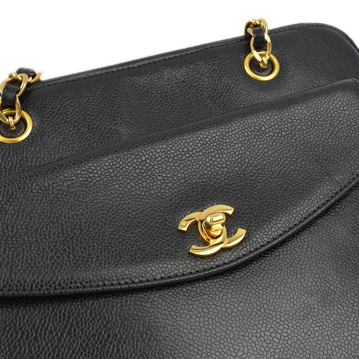 Chanel Black Caviar Chain Shoulder Tote Bag