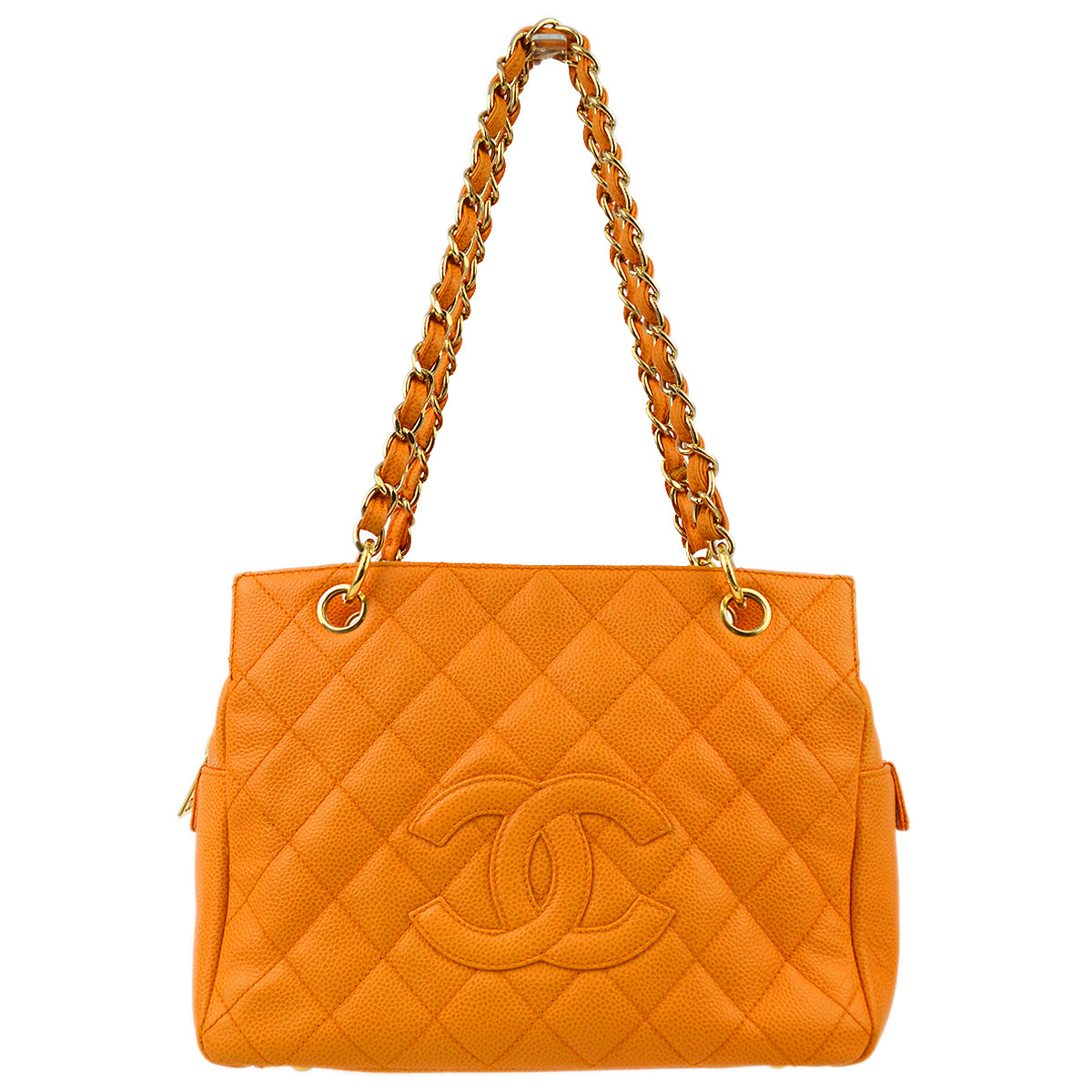 Chanel Orange Caviar Petite Timeless Tote PTT Chain Handbag
