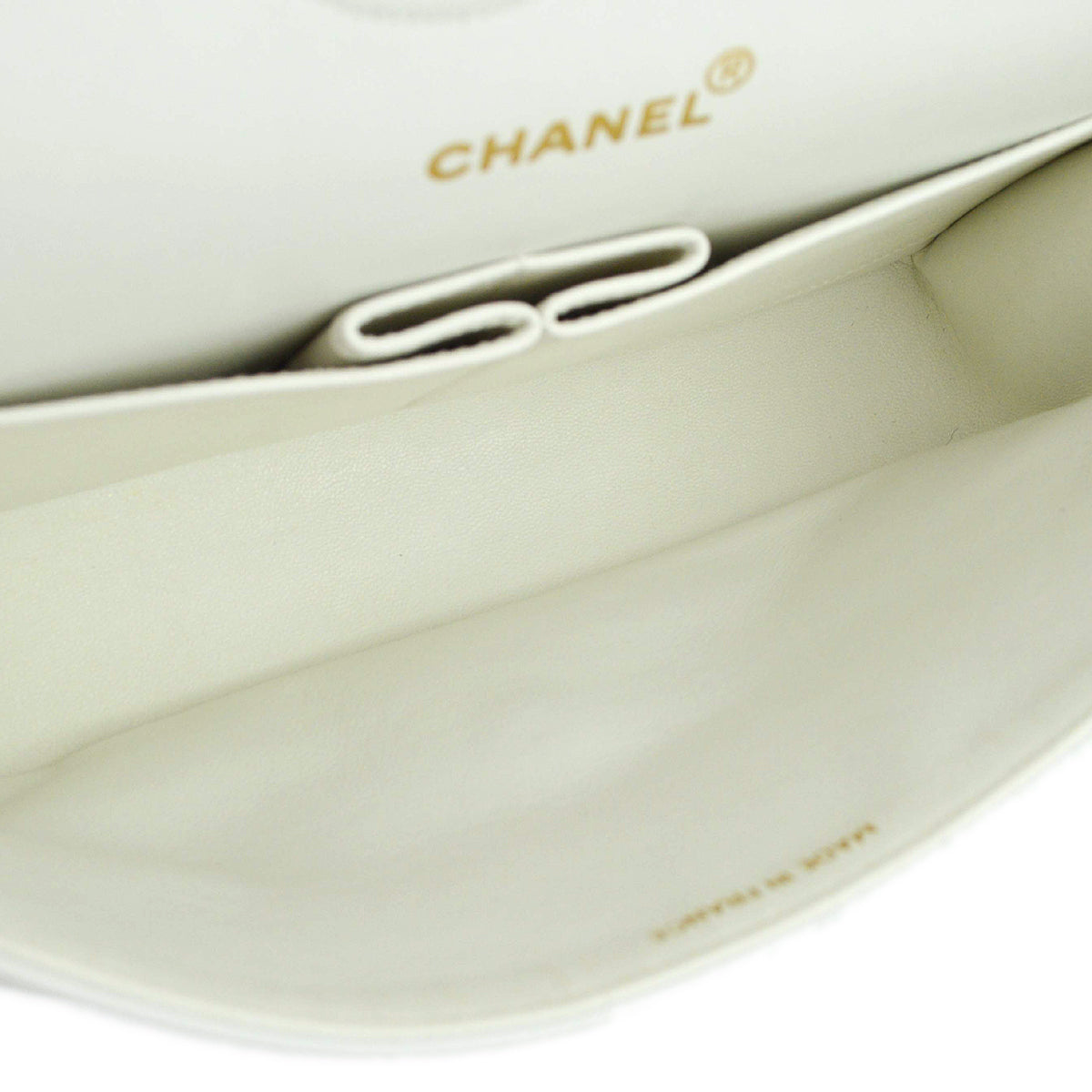 Chanel White Lambskin V Stitch Medium Classic Double Flap Shoulder Bag
