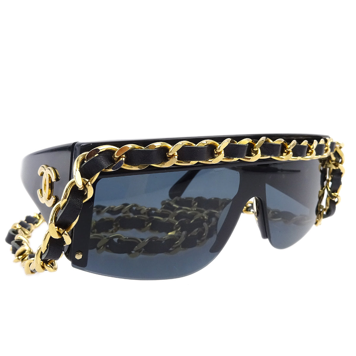 Chanel Chain Sunglasses Eyewear Black Small Good