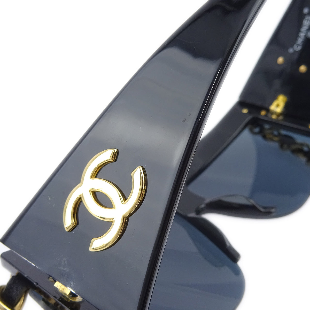 Chanel Chain Sunglasses Eyewear Black Small Good