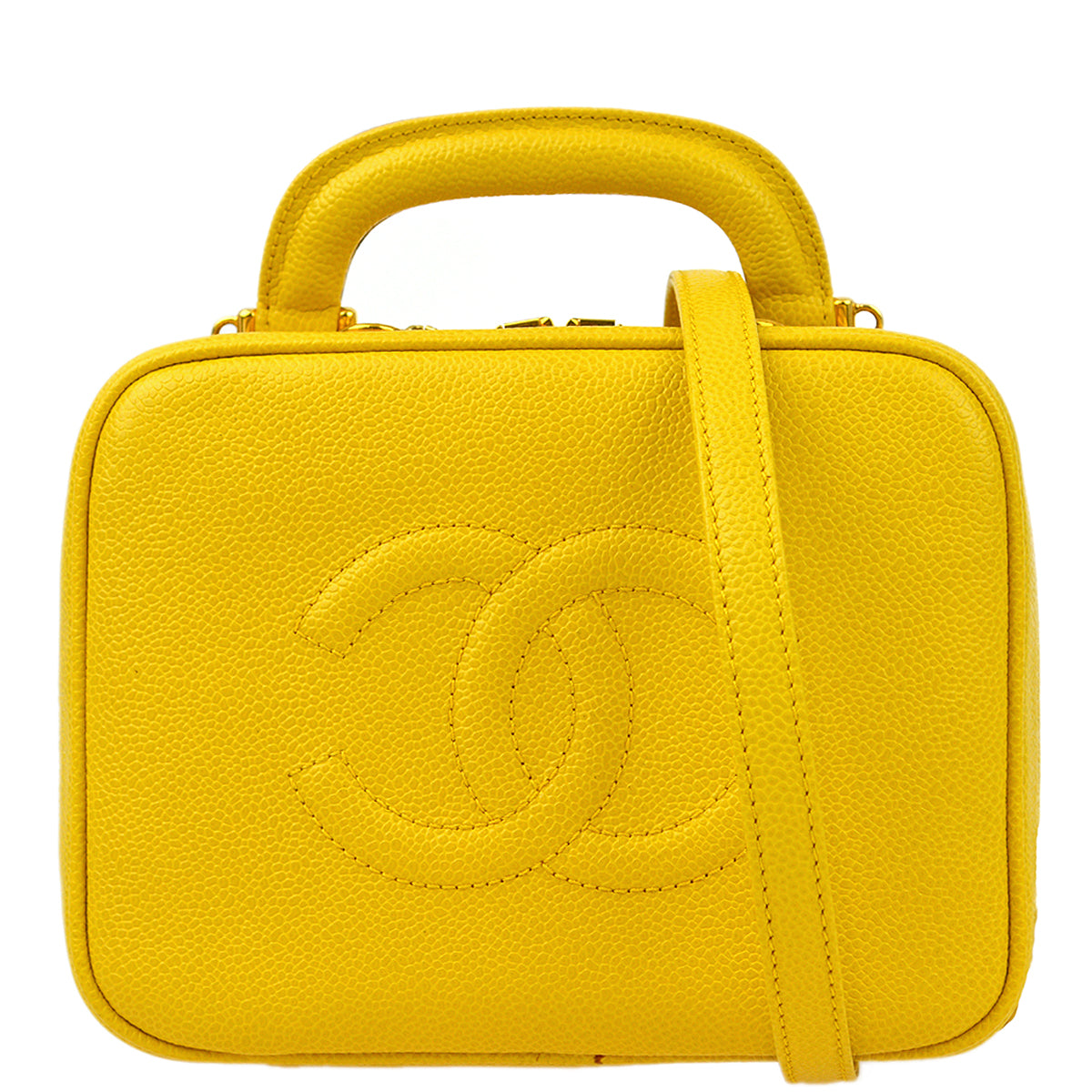 Chanel * Yellow Caviar Timeless Lunch Box Vanity 2way Handbag
