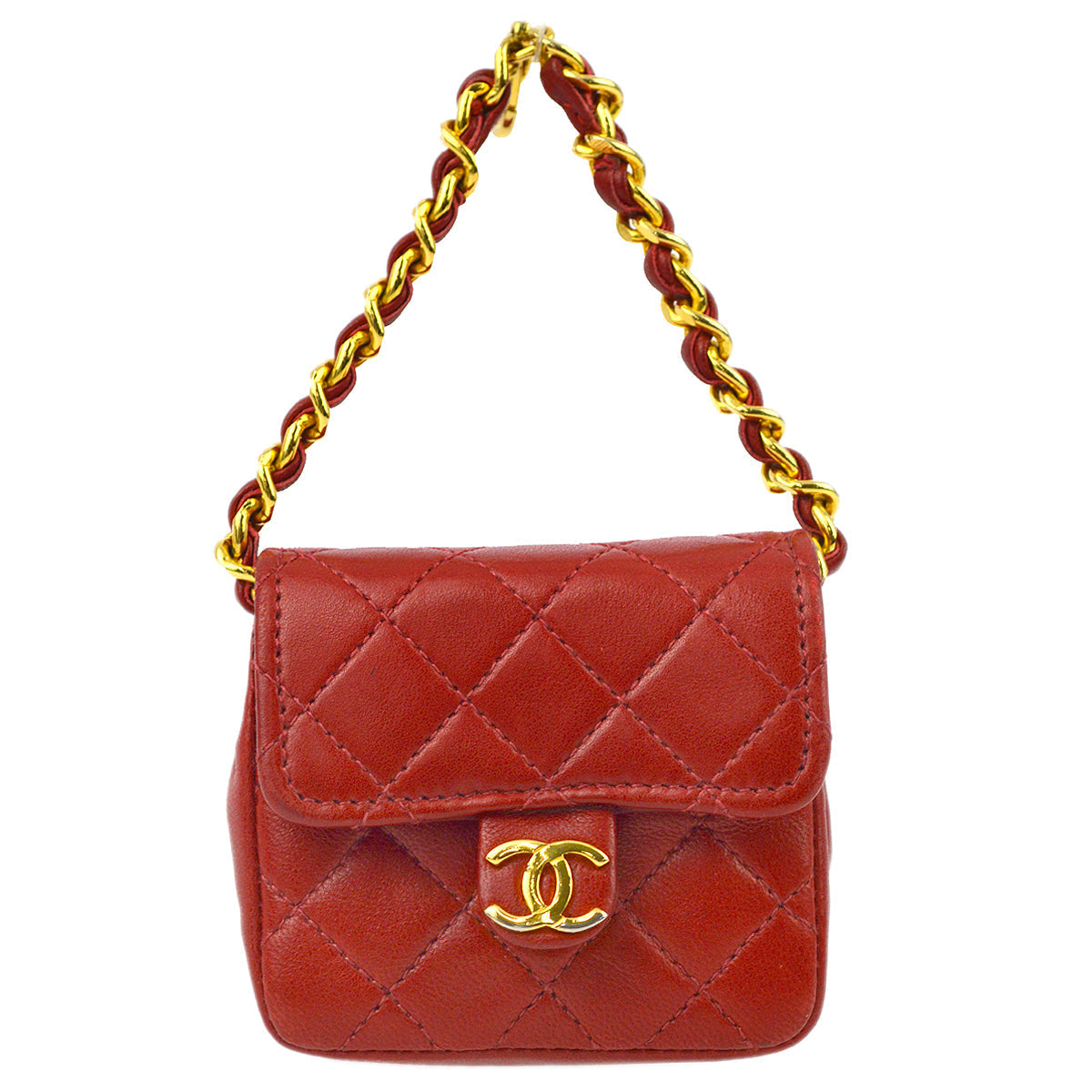 Chanel Red Lambskin Classic Flap Micro Bag