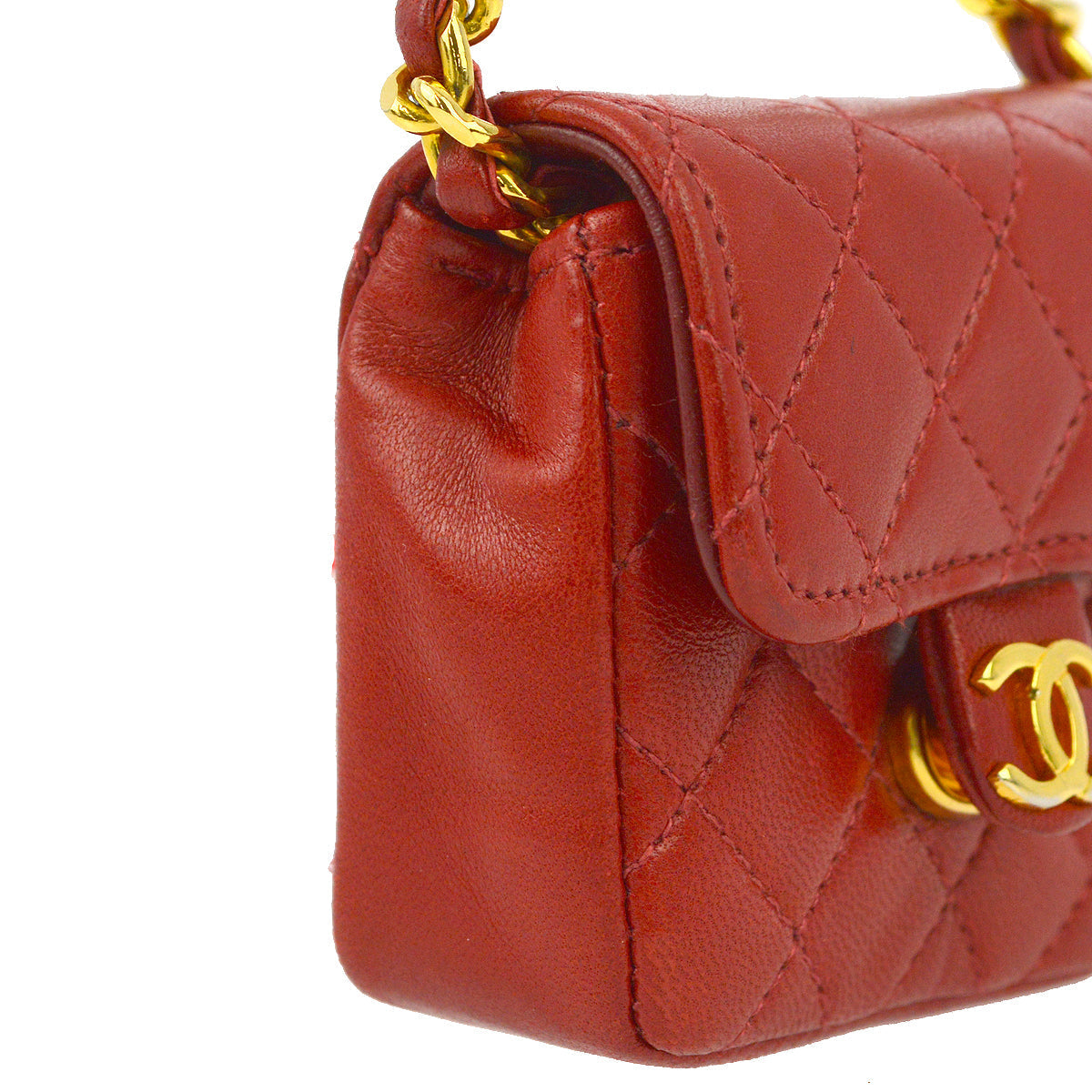 Chanel Red Lambskin Classic Flap Micro Bag