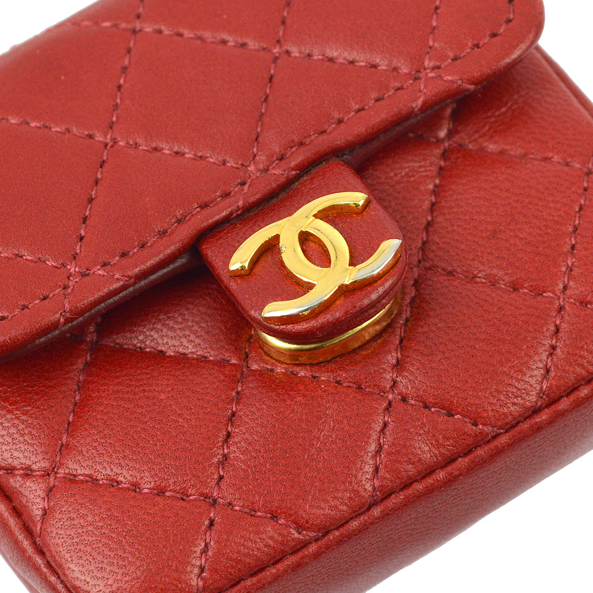 Chanel Red Lambskin Classic Flap Micro Bag