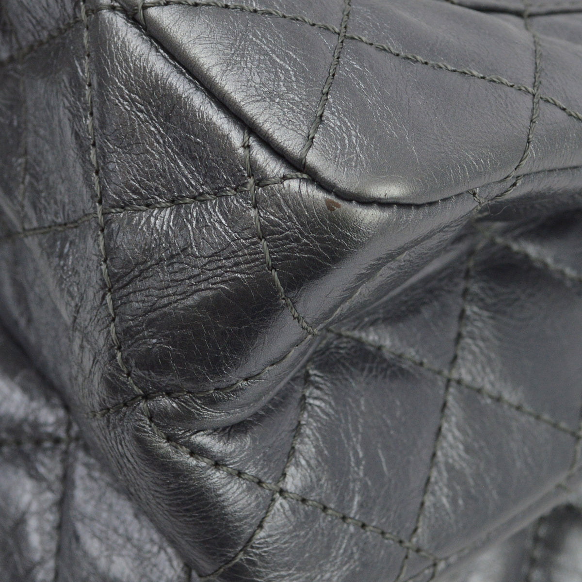 Chanel Silver Lambskin Mademoiselle Lock Shoulder Bag