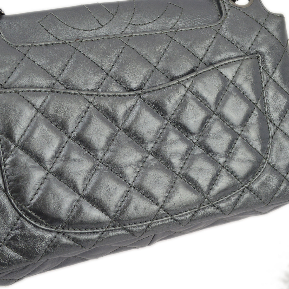 Chanel Silver Lambskin Mademoiselle Lock Shoulder Bag