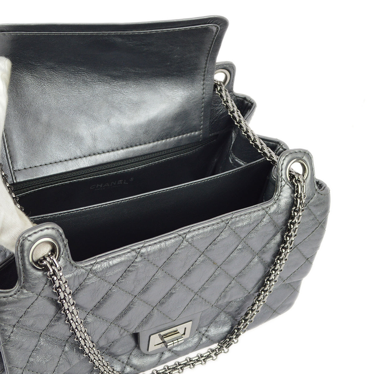 Chanel Silver Lambskin Mademoiselle Lock Shoulder Bag