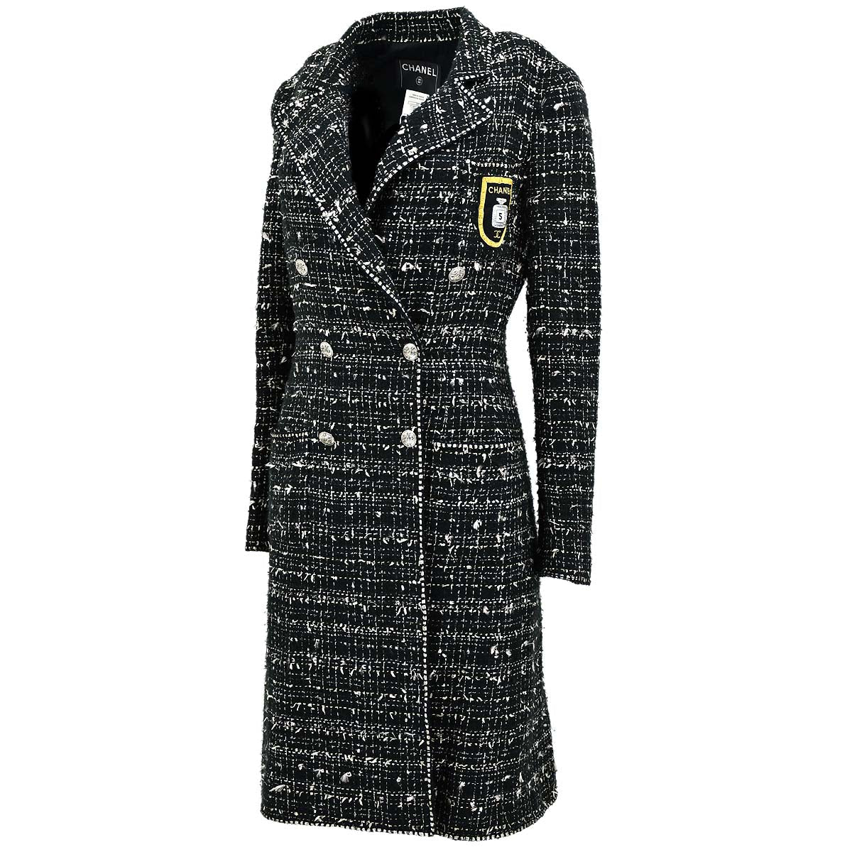 Chanel Emblem Double Breasted Jacket Black Tweed 05C #36