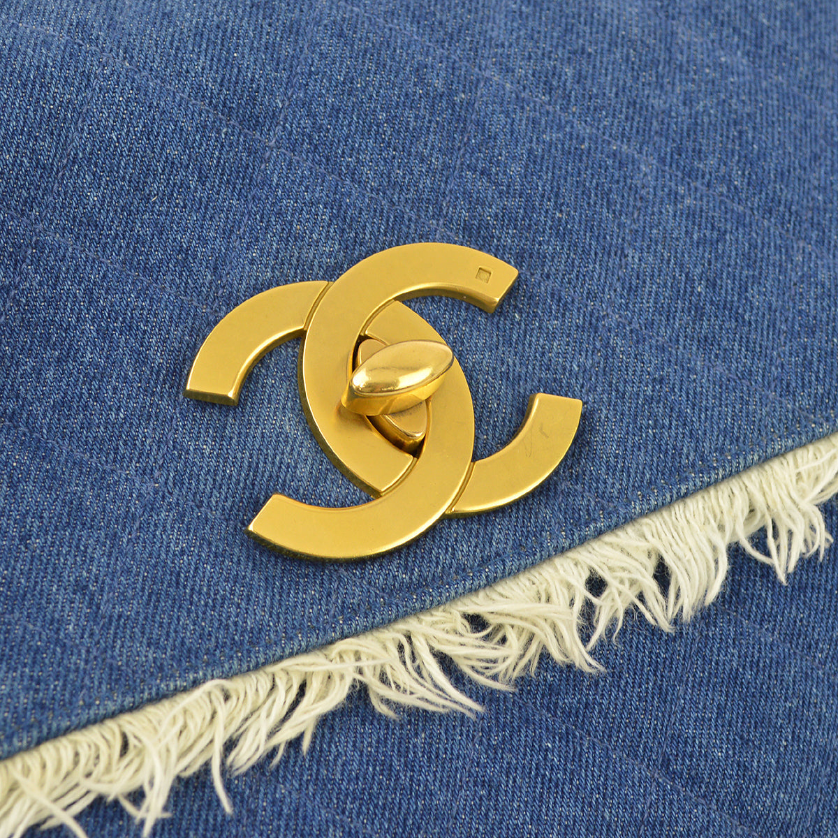 Chanel 1997-1999 Blue Denim Maxi Straight Flap Bag