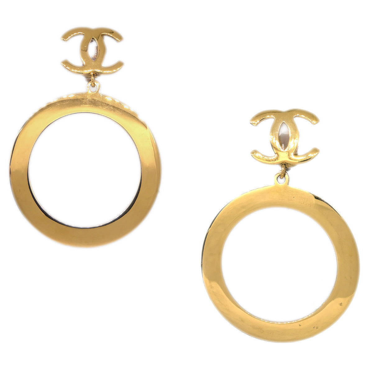 Chanel Hoop Dangle Earrings Clip-On Gold